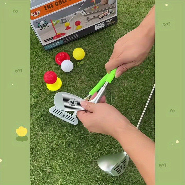 Cadeau voor kinderen: duurzame kindergolfset met verstelbare clubs, bevordert sportief buitenspelen.