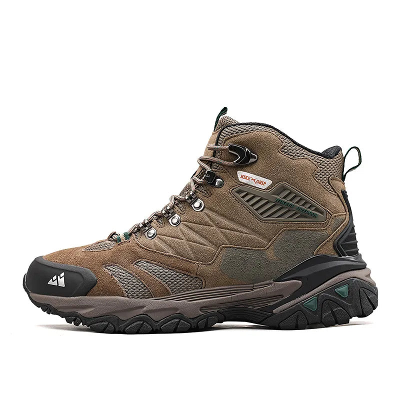 Grijze hoogmodel heren wandelschoenen, waterdicht, voor avontuurlijke outdoor tochten met comfort.
