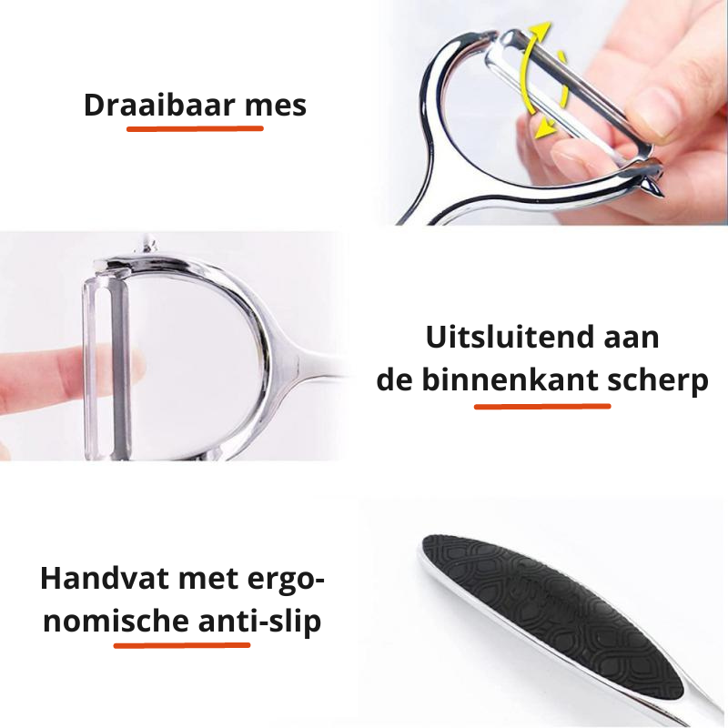 Scherpe RVS messen van de dunschiller, klaar voor precieze schilwerk. Duurzame keukentool.