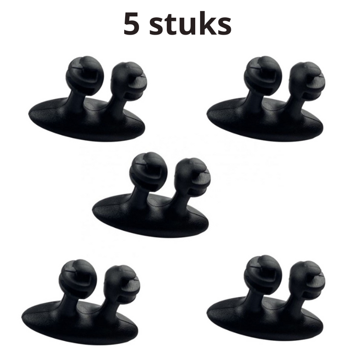Kleine, handige kabelorganizers (5-pack) om oplaadkabels en andere snoeren netjes en binnen handbereik te houden.