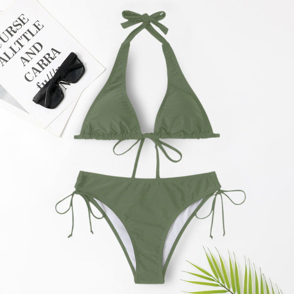 Comfortabele effen bandjes bikini, flatterende zomer badmode voor dames, perfect voor vakantie of strand.