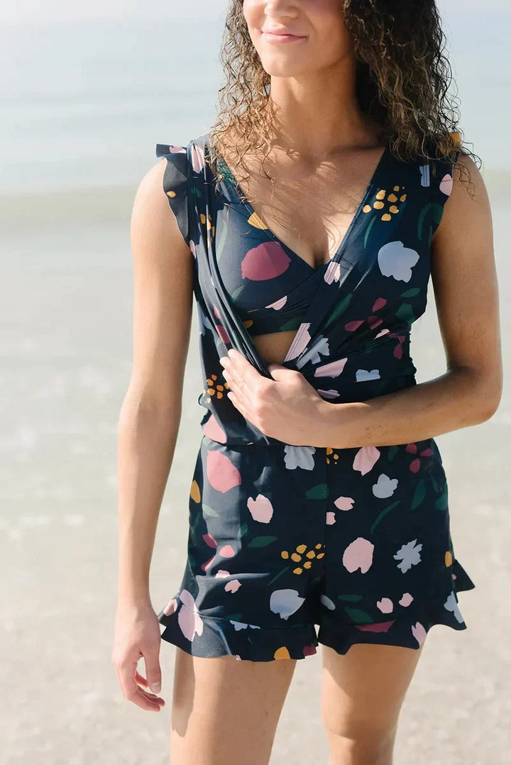 Comfortabel fullbody badpak voor dames met geïntegreerde BH, perfecte ondersteuning voor borstvoedende moeders.