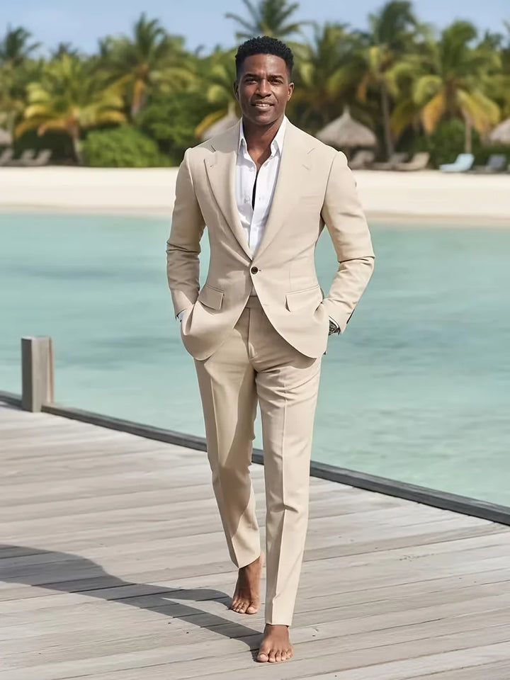 Compleet slim fit herenpak, bestaande uit blazer en pantalon, voor een modieuze en nette look.