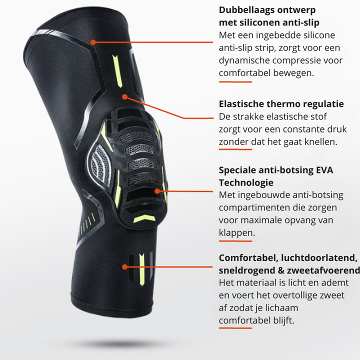 Ademende kniebrace voor hardlopen en fitness. Biedt comfort, schokbestendigheid en antislip bescherming.