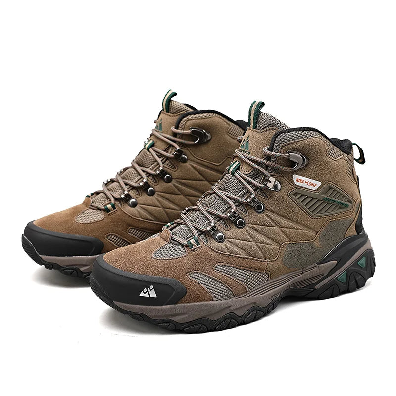 Kaki waterdichte heren wandelschoenen, hoogmodel, perfect voor comfortabele en droge voeten outdoor.