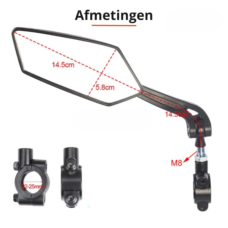 Heldere spiegel van FlexiView, garandeert duidelijk achterzicht voor maximale fietsveiligheid.