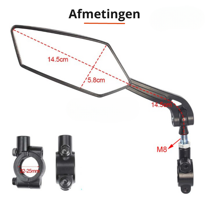 Heldere spiegel van FlexiView, garandeert duidelijk achterzicht voor maximale fietsveiligheid.