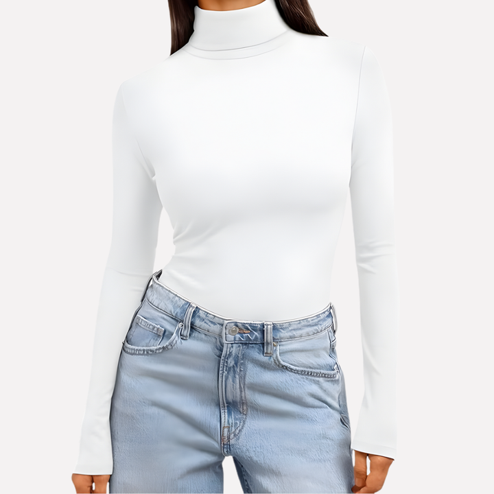 Elegante dames top met coltrui en lange mouwen, veelzijdig te combineren als basislaag of casual kledingstuk.
