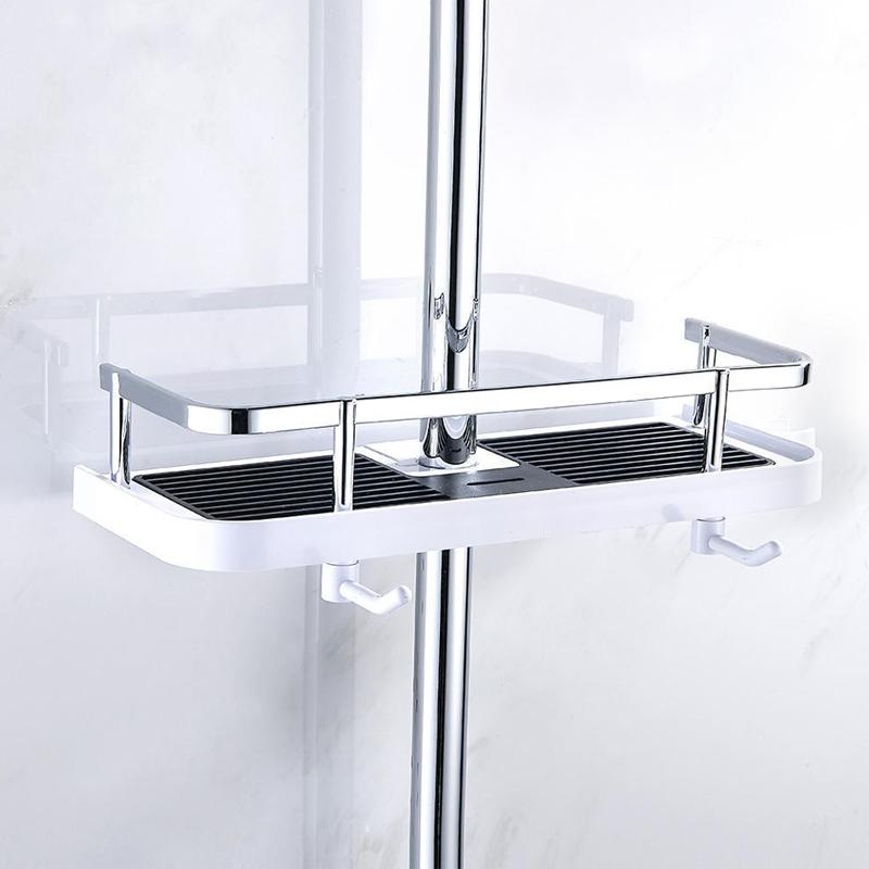 Stijlvol zilver aluminium douche opbergrek, borenvrij wandrek voor maximale orde in je badkamer.
