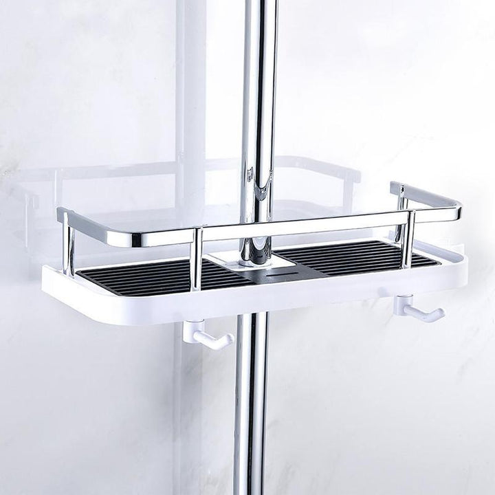 Stijlvol zilver aluminium douche opbergrek, borenvrij wandrek voor maximale orde in je badkamer.