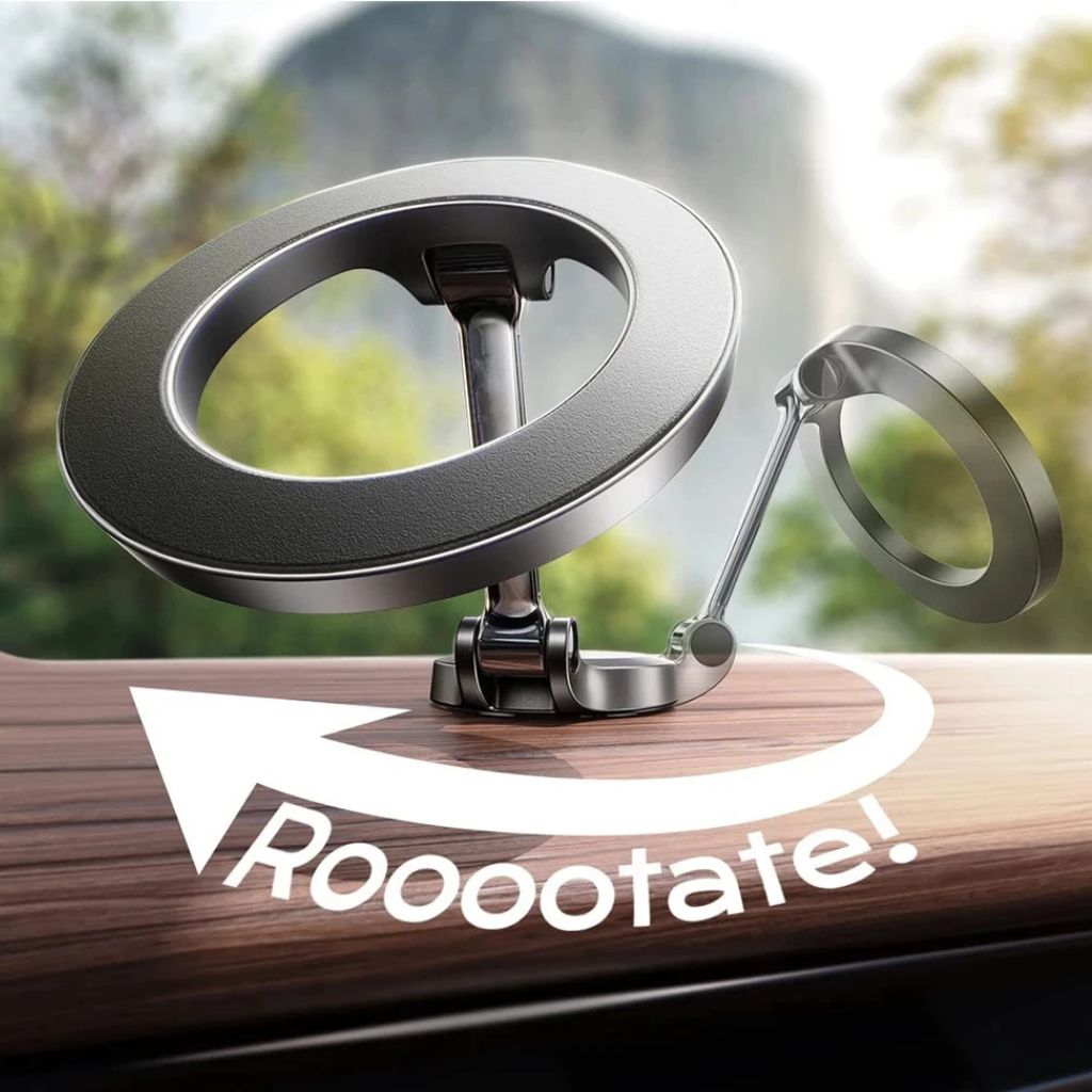 Zwarte 360 graden draaibare carkit met sterke magneet voor mobiel gebruik.