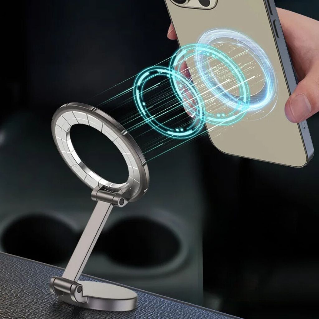 Universele magnetische telefoonhouder auto, compact design, sterke hechting.