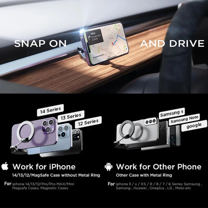 Universele smartphone houder met magneet voor auto, eenvoudig te installeren.