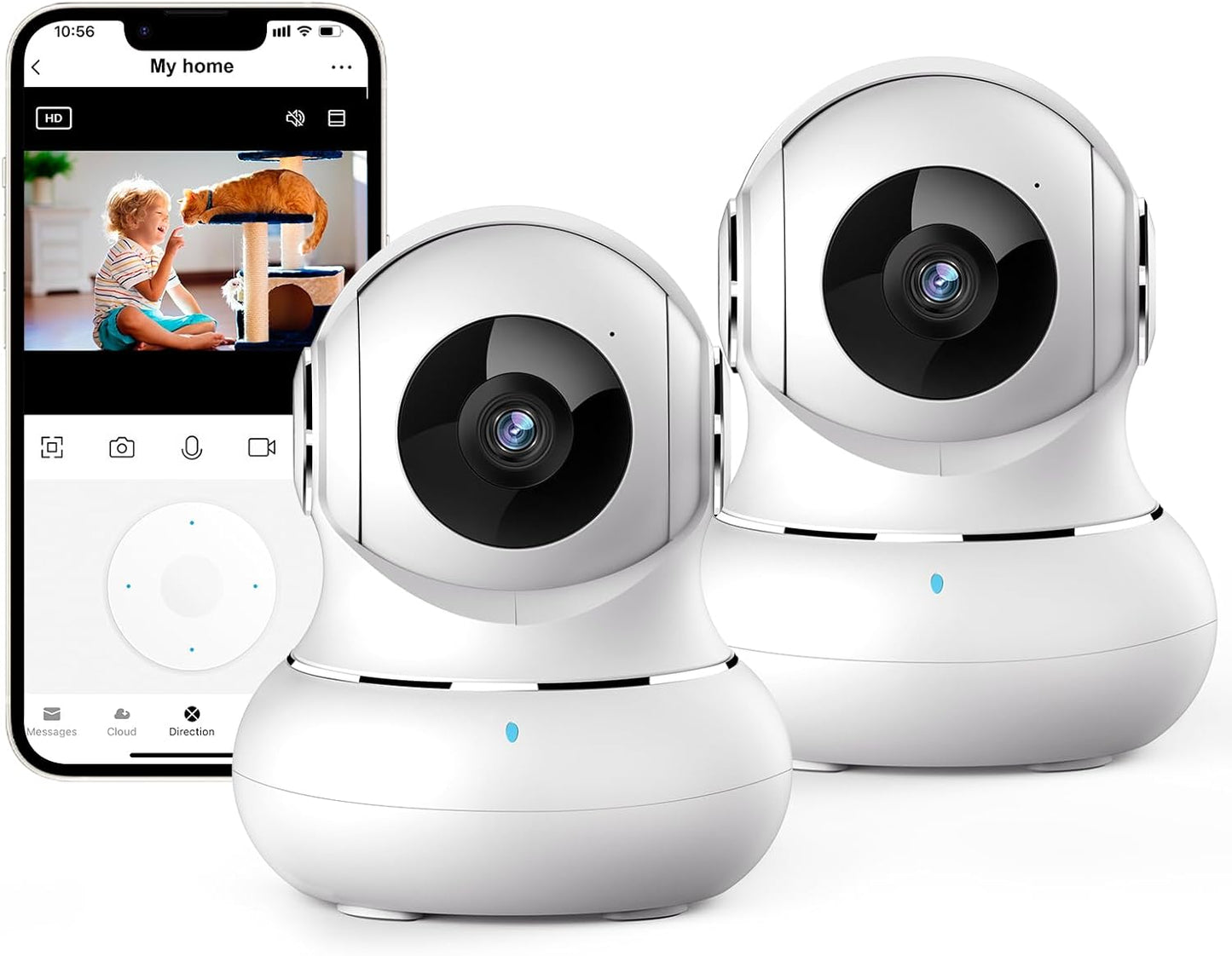 "360° nachtzicht babyfoon camera met tweerichting audio, compact design voor in de babykamer."