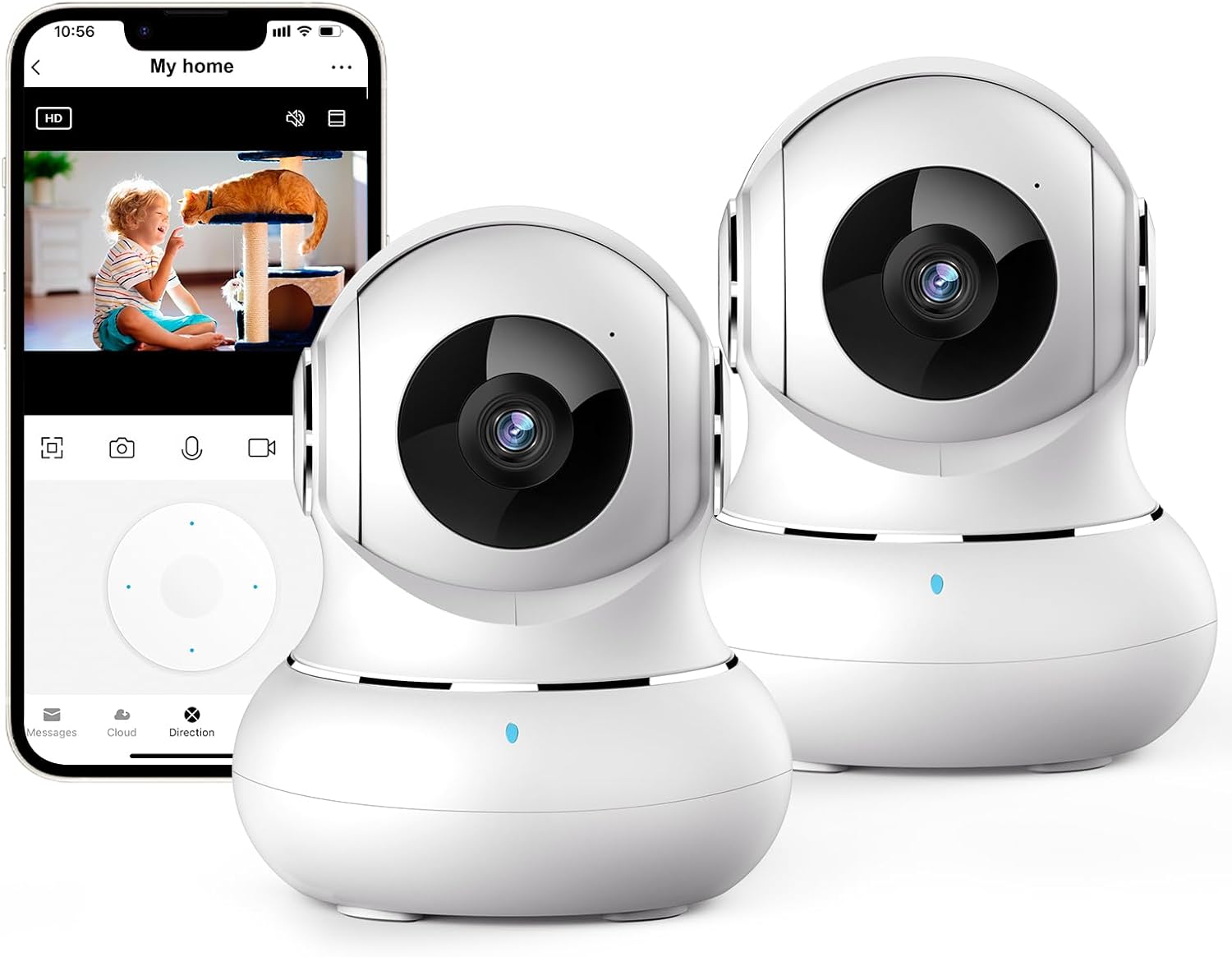 "360° nachtzicht babyfoon camera met tweerichting audio, compact design voor in de babykamer."