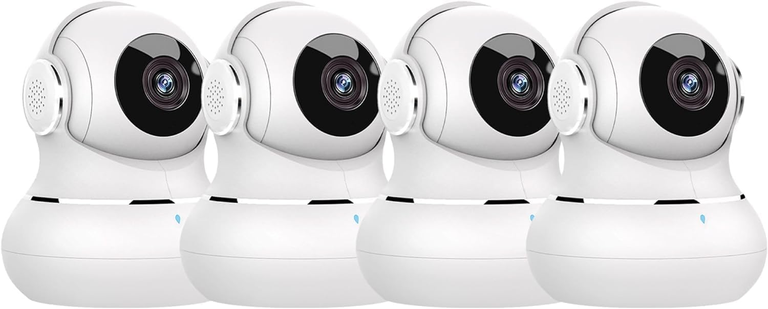 "360° nachtzicht babyfoon camera met tweerichting audio, compact design voor in de babykamer."