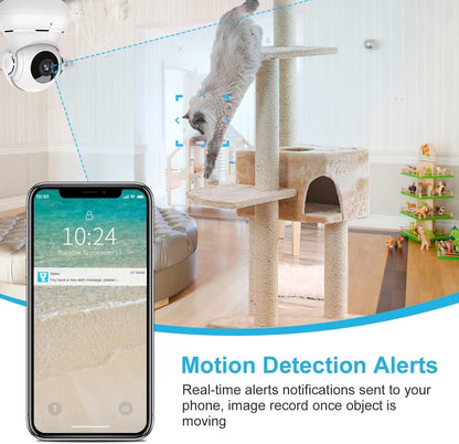 "360° nachtzicht babyfoon camera met tweerichting audio, compact design voor in de babykamer."