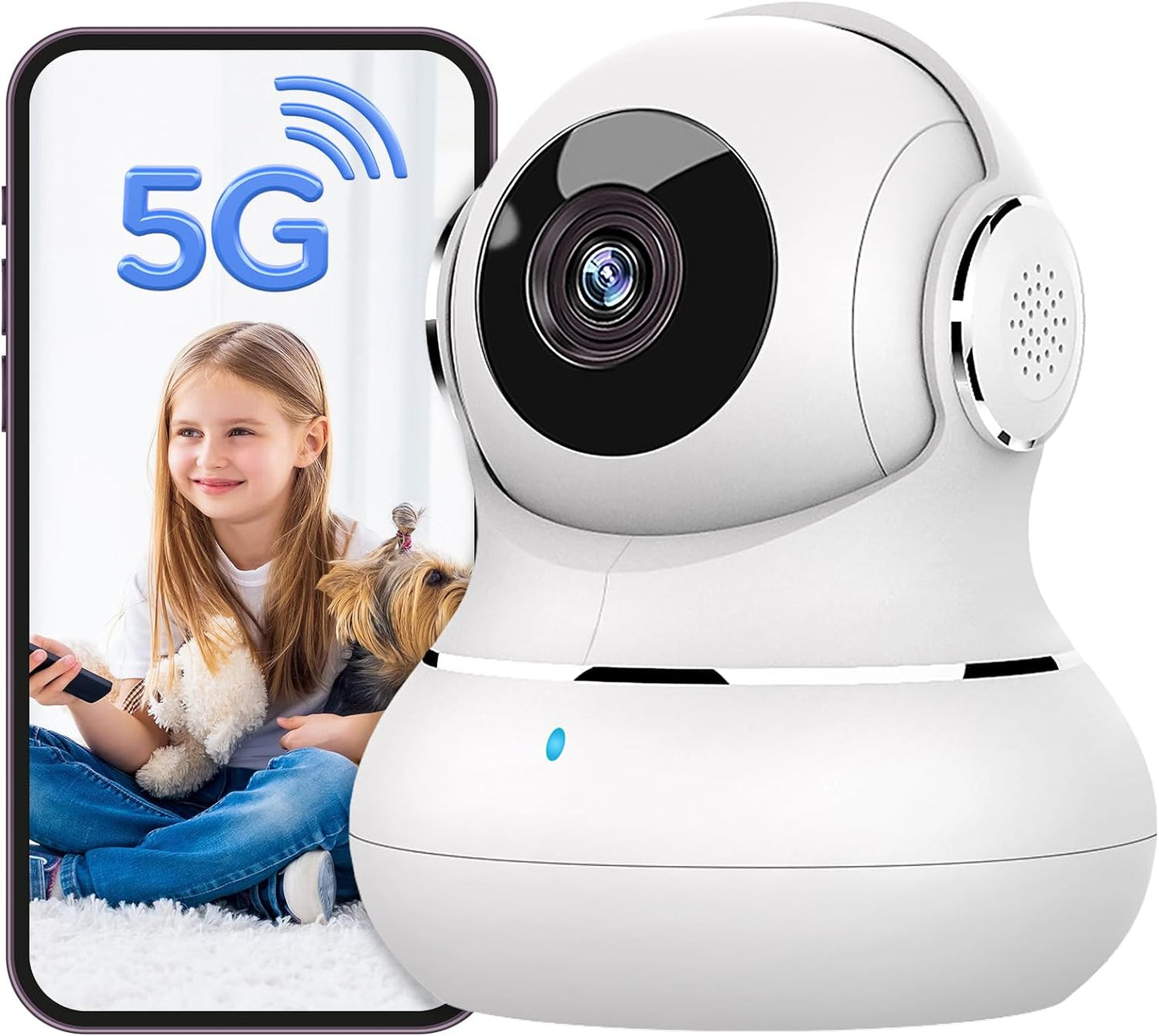 "360° nachtzicht babyfoon camera met tweerichting audio, compact design voor in de babykamer."