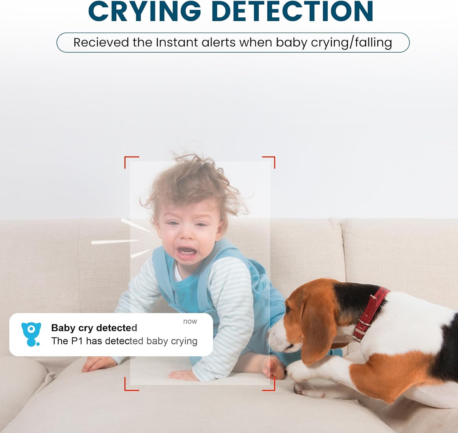 "360° nachtzicht babyfoon camera met tweerichting audio, compact design voor in de babykamer."