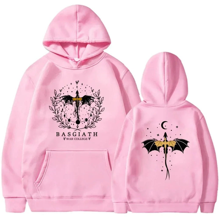 Zachte Fourth Wing hoodie met Basgiath War College design, unisex casual kleding voor boekenfan en booktok.