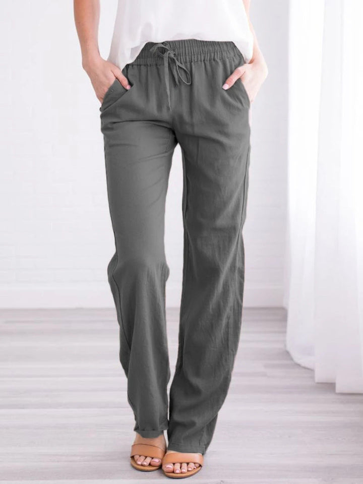 Elegante, wijde katoen-linnen damesbroek voor een luchtige, casual zomerlook, perfect voor strand of stad.