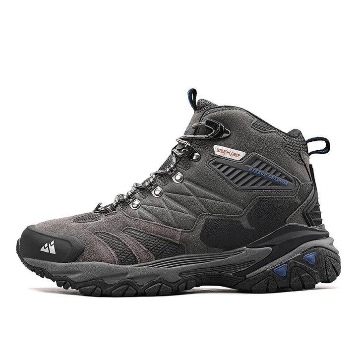 Zwarte heren waterdichte outdoor schoenen, hoogmodel, comfortabel voor lange wandeltochten.