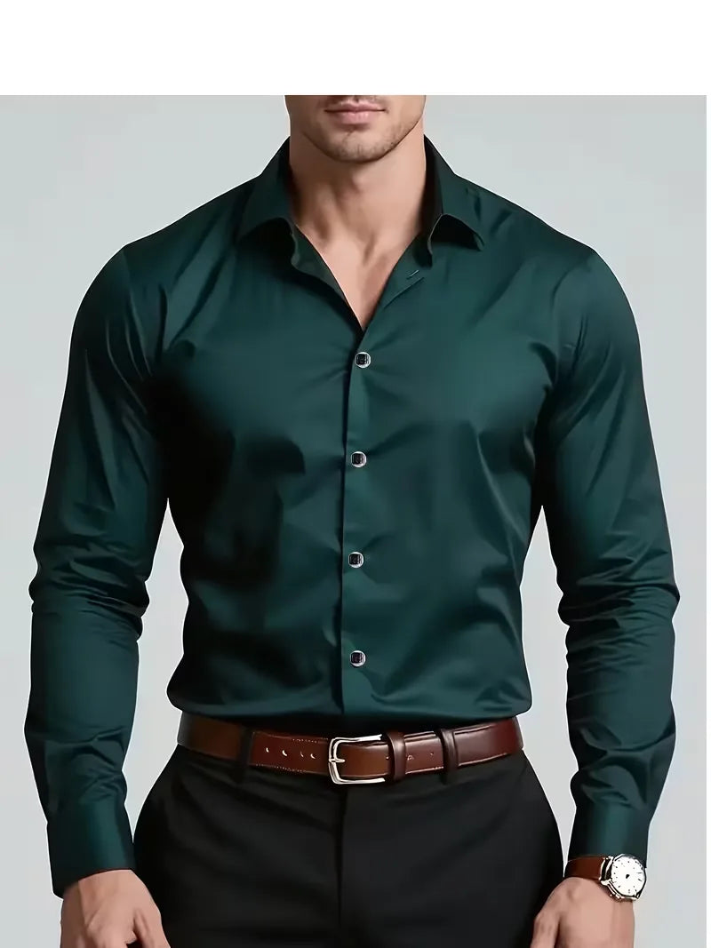 Stijlvol herenoverhemd met lange mouwen, mandarijnkraag en een moderne slimfit pasvorm.