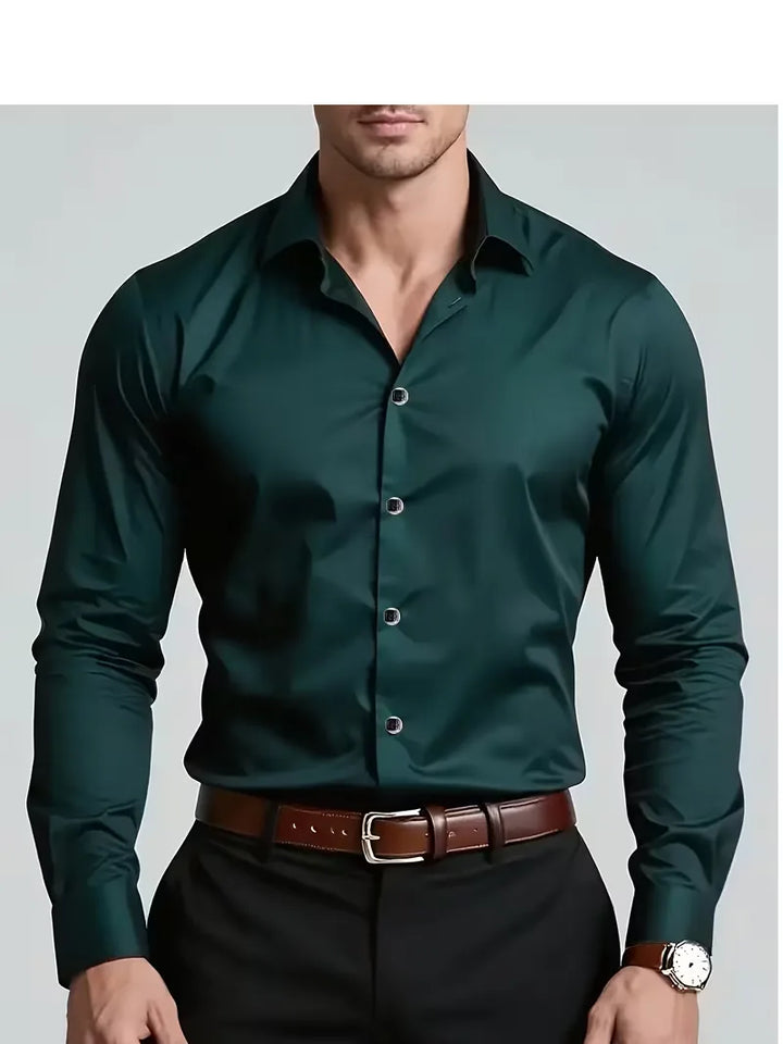 Stijlvol herenoverhemd met lange mouwen, mandarijnkraag en een moderne slimfit pasvorm.