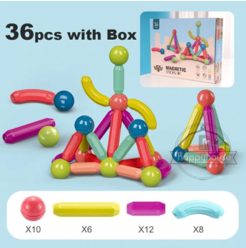 Vrolijk kind bouwt complexe structuren met magnetisch constructie speelgoed. Ontwikkelingsspeelgoed creativiteit.