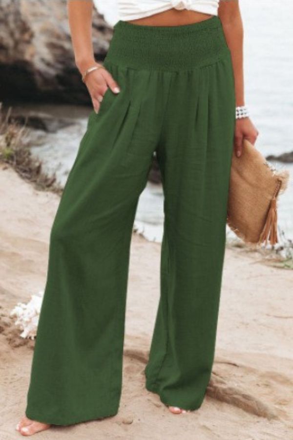 Elegante damesbroek: palazzo model met hoge taille, wijde pijpen, perfect voor zomer en lente.