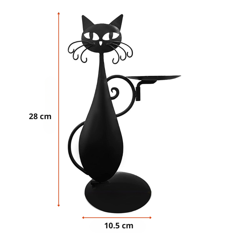 Stijlvolle zwarte kat kaarsenhouder, een eyecatcher voor elke kamer en katten decoratie.