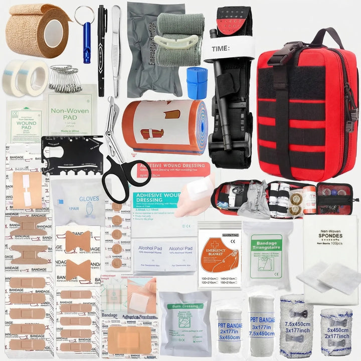 Draagbare EHBO-set, 379-delig, compact design voor optimale veiligheid tijdens reizen en sport.