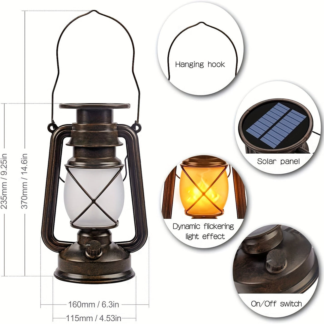 Decoratieve solar LED buitenlampen set van 2, met een uniek vintage dansende vlam effect voor tuin of balkon.