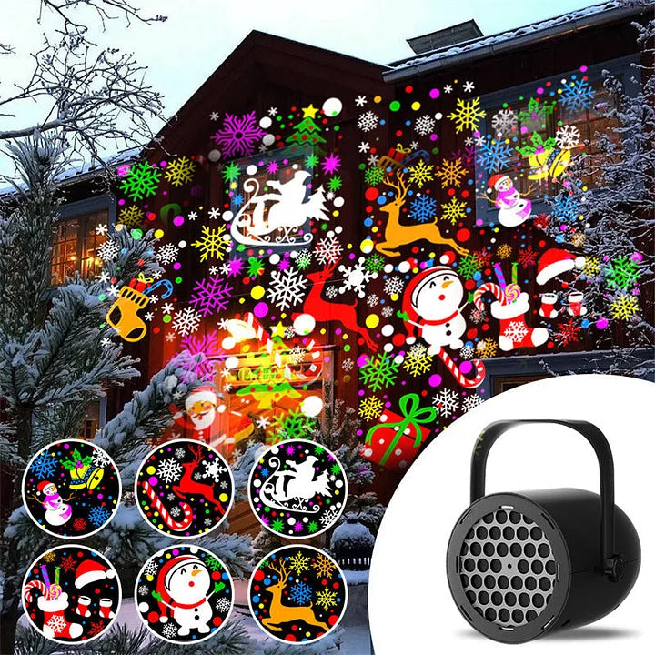 Multifunctionele LED sfeerlamp, projecteert diverse kerstbeelden en sneeuwvlokken voor feestelijke decoratie.