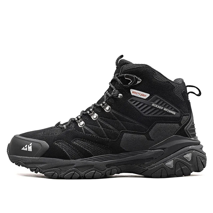 Grijze waterdichte heren wandelschoenen, hoogmodel, ideaal voor comfortabele en actieve outdoor mannen.
