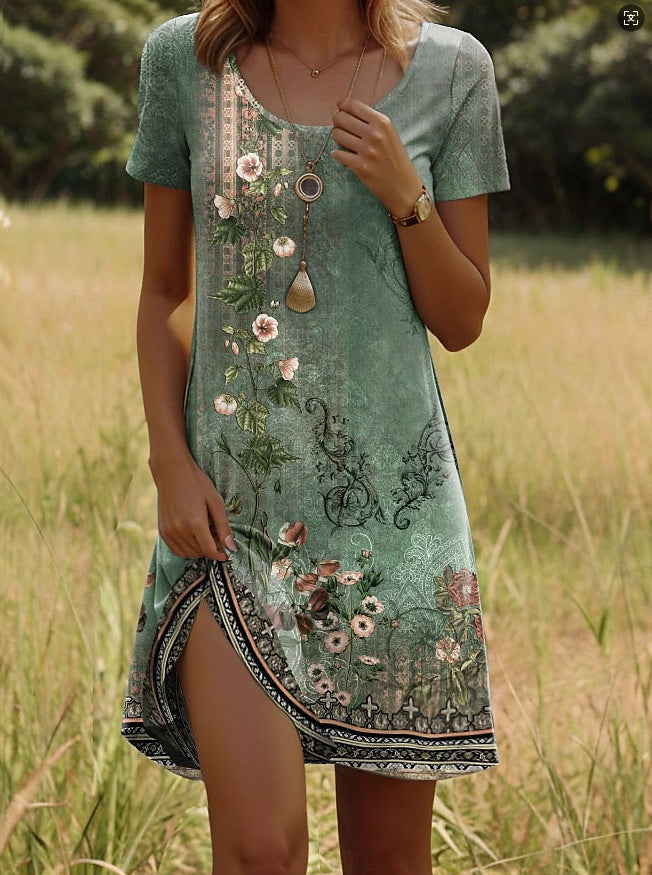 Trendy dames mini jurk in boho stijl met elegante print, een casual en comfortabele zomerjurk.