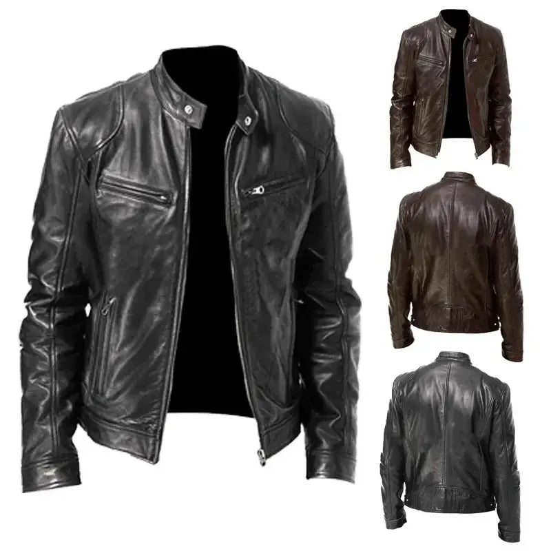 Heren motorjas met stoere ritssluitingen, comfortabel bikerjack voor een moderne en casual stijl.