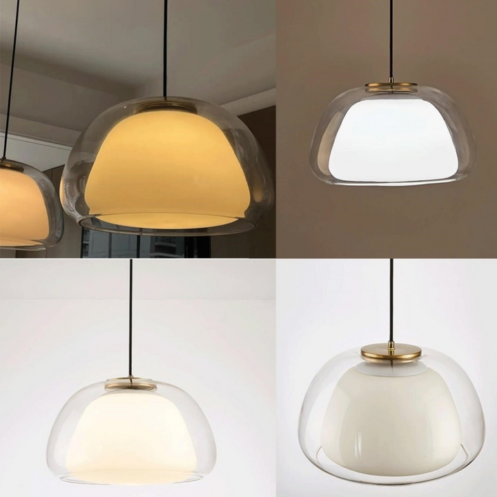 Sfeervolle jelly lamp met elegante glazen kap; moderne verlichting voor comfortabele woonkamer.