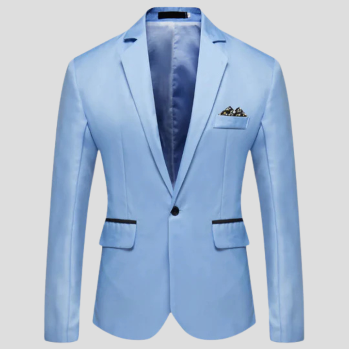 Moderne herenblazer gedragen in een smart casual look. Veelzijdig mannen jasje voor een stijlvolle, ontspannen outfit.