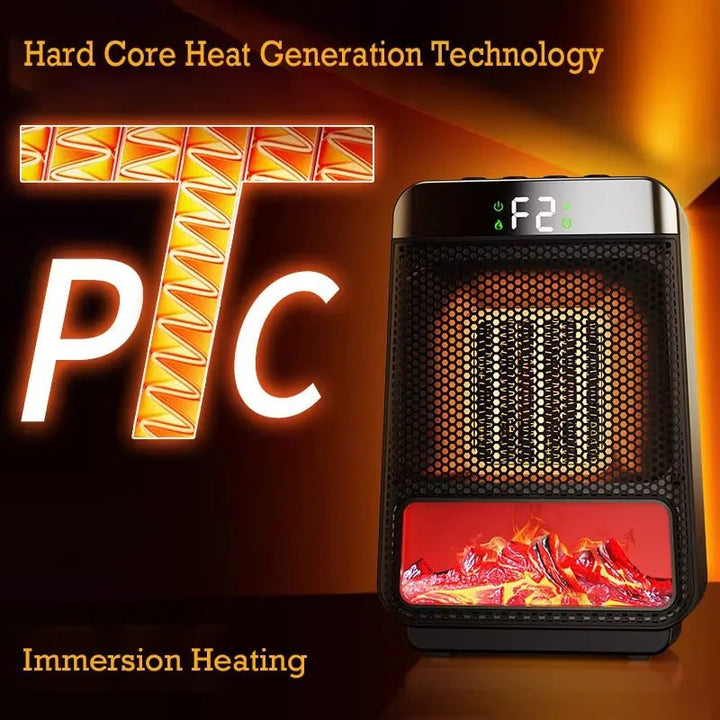 Compacte elektrische kachel met thermostaat, perfect voor energiezuinige verwarming van uw huiskamer.