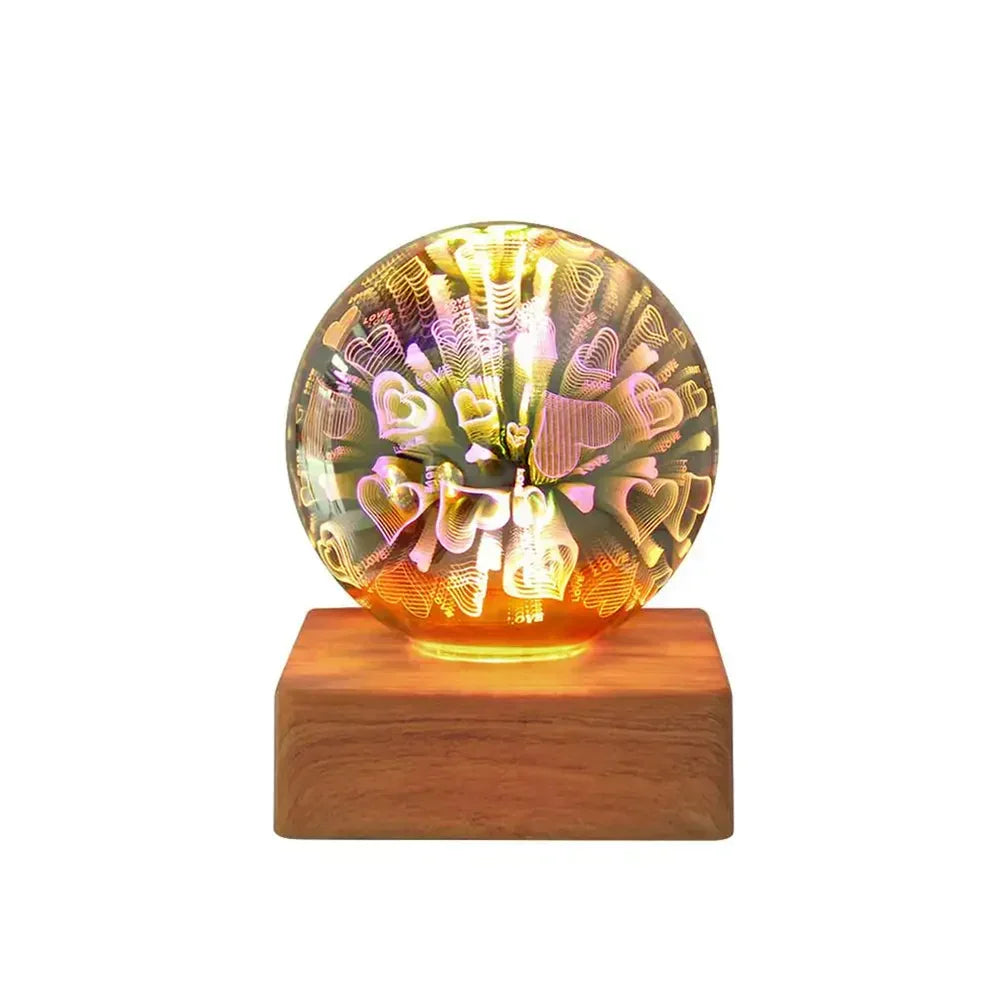 Romantische kristallen bollamp met 3D vuurwerk sterrenhemel effect, perfect als nachtlamp voor slaapkamer.