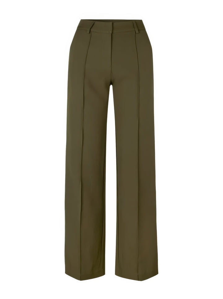 Slankmakende high-waist dames pantalon met rechte pijpen, accentueert je figuur elegant.