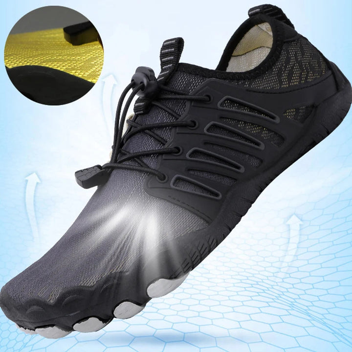 Vooraanzicht van de BioStride PRO 2.0 orthopedische barefoot schoenen, flexibel en geschikt voor unisex gebruik en sport.