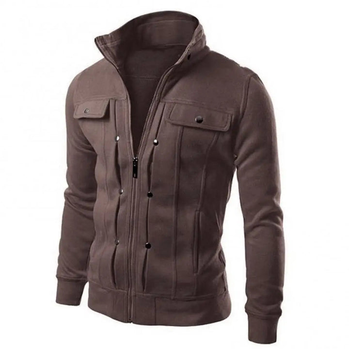 Stijlvol casual herenvest met opstaande kraag, geschikt voor streetwear en dagelijks comfort. Trendy winterkleding.