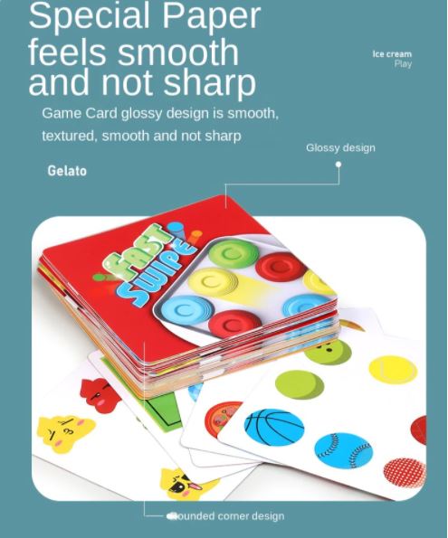 Vrolijke kinderen spelen het Color Fast Swipe familiespel, ideaal voor ontwikkeling, coördinatie en uren speelplezier.