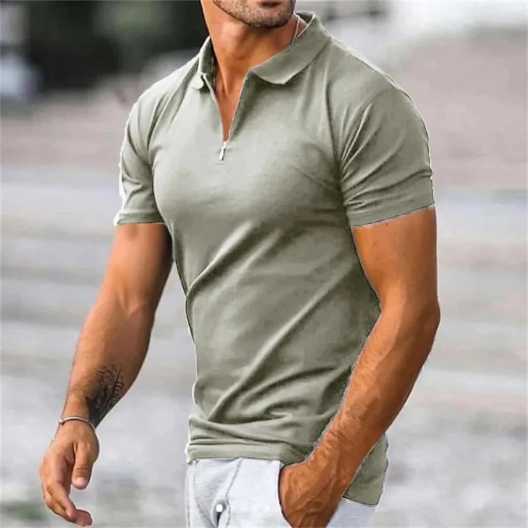 Comfortabel heren T-shirt met polokraag en halve rits, veelzijdig en stijlvol voor elke casual gelegenheid.