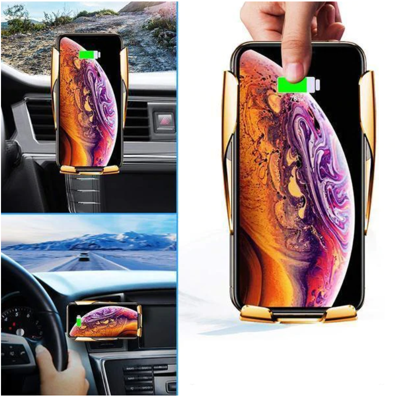 Universele automatische telefoonhouder voor auto, inclusief snelle draadloze Qi lader.