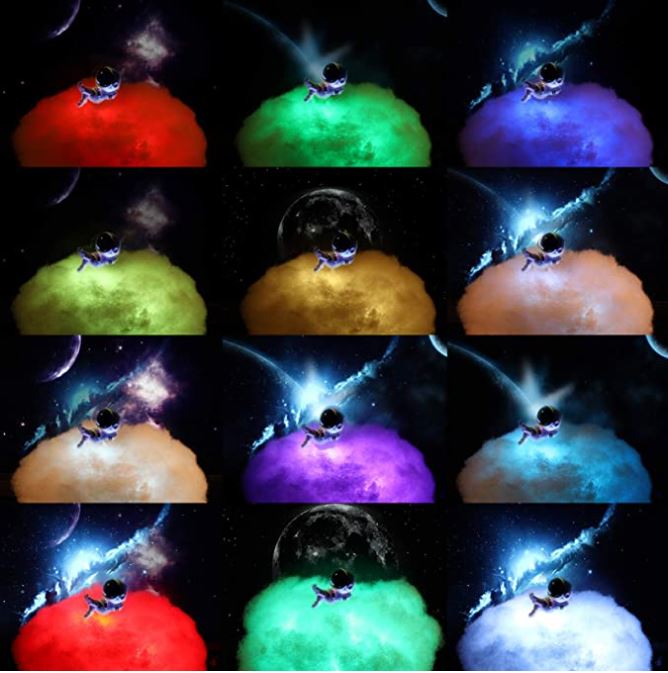 Betoverende wolken nachtlampje met astronaut en levendige LED kleuren, een uniek en magisch cadeau.
