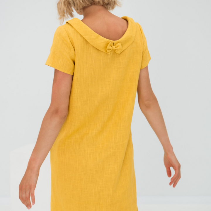 Elegante casual dames zomerjurk, LinaLuft Leinen-Baumwollmix met zakken en korte mouwen, perfect voor vakantie.