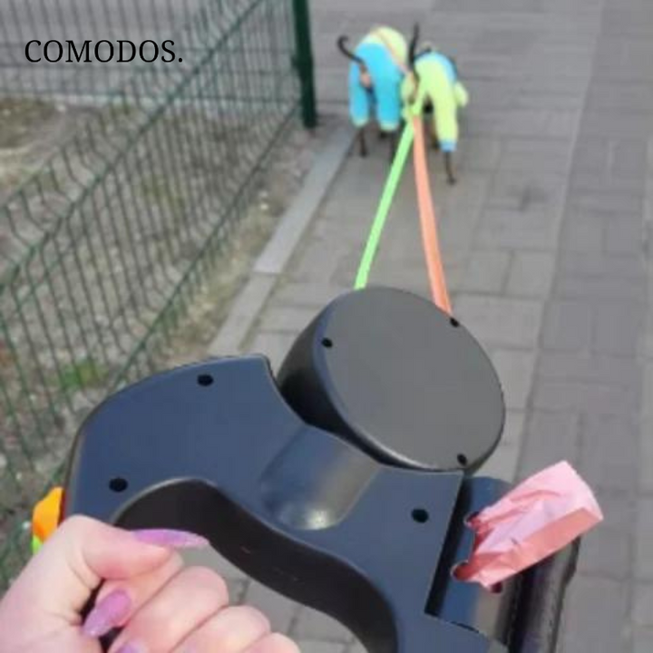 All-in-one hondenriem: dubbel, klitvrij en met LED-licht voor elke veilige wandeling met twee honden.